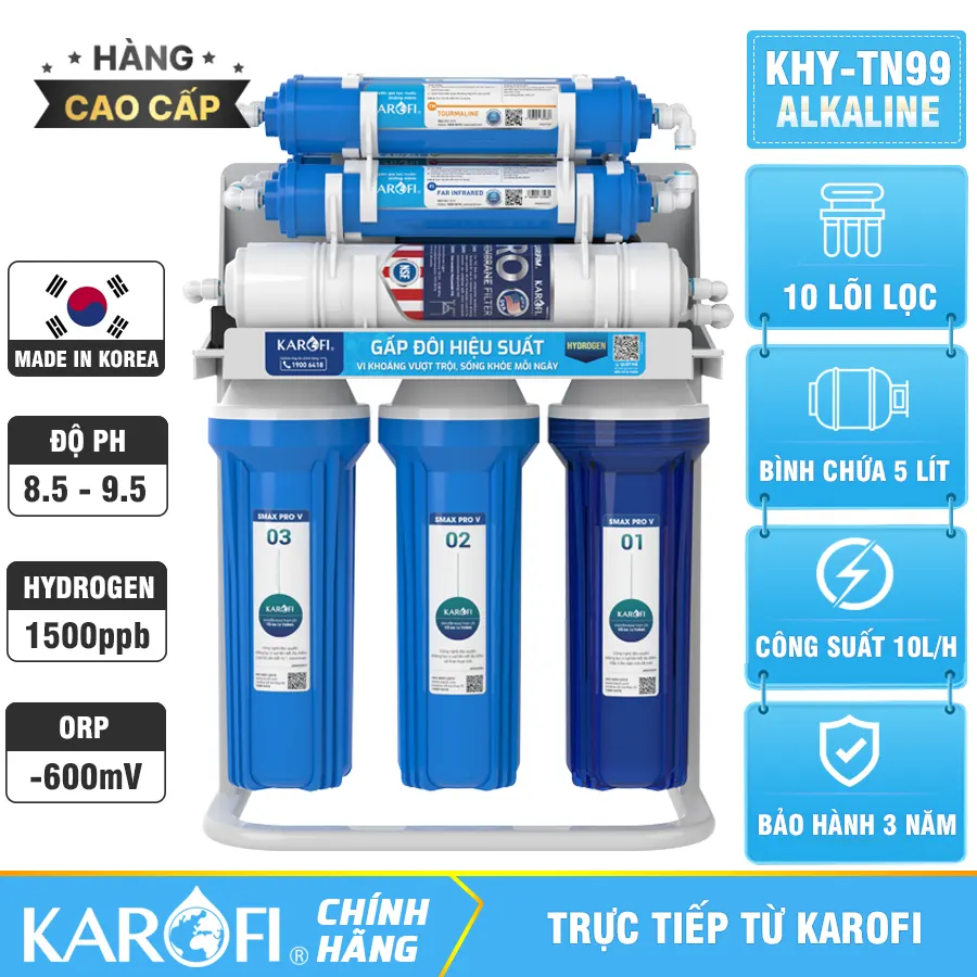 Máy lọc nước Hydrogen ion kiềm Karofi KHY-TN99 + ALKALINE - 10 Lõi 