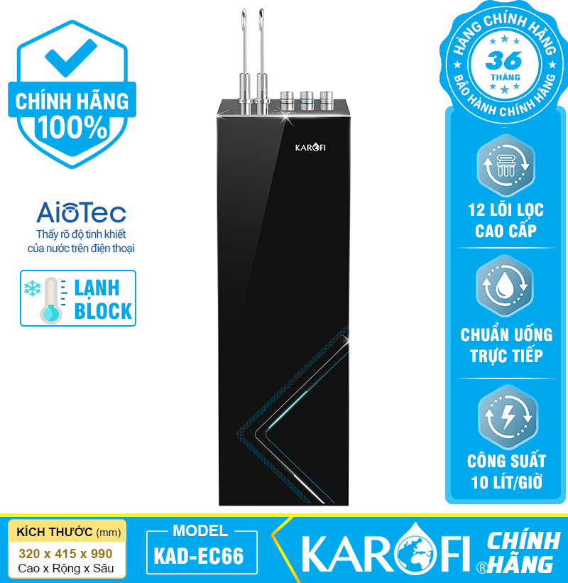 Máy lọc nước nóng lạnh Karofi KAD-EC66 - 12 Lõi Cao Cấp - Mới 2026